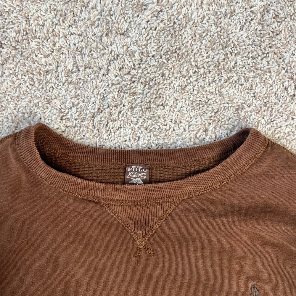 VTG Polo Ralph Lauren Sportsmans Sweatshirt Men L Brown Heritage Waffle Line 90s